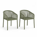 Lot de 2 chaises de jardin avec accoudoirs corde tressée PE acier thermolaqué vert sauge 57 x 59 x 78 cm