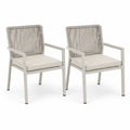 Chaises de jardin lot de 2 structure aluminium thermolaqué beige corde tressée polyester coussin assise beige 56 cm x 60 cm x 85 cm