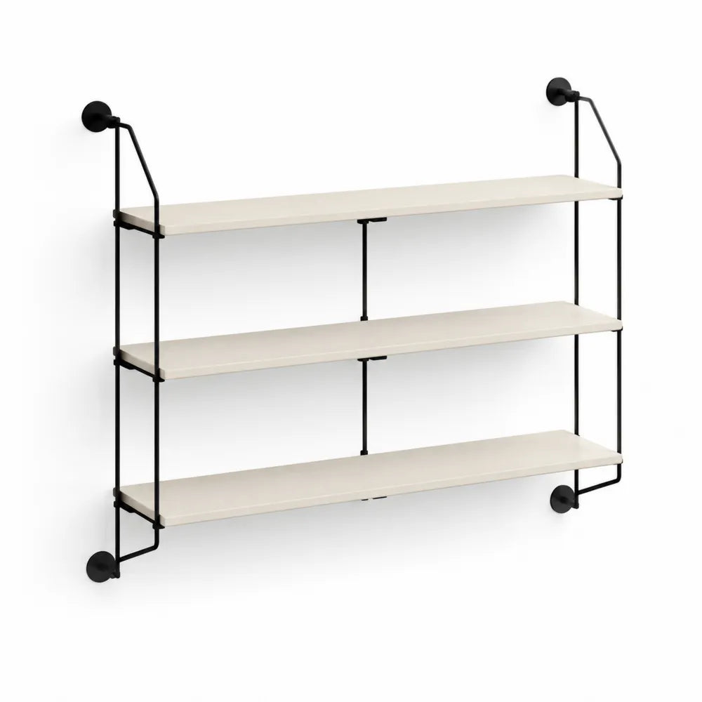 Étagère murale 3 niveaux acier noir plateaux bois beige 60 cm x 20 cm x 60 cm rangement mural