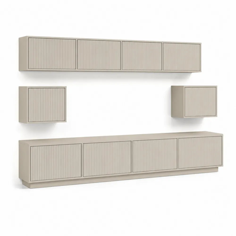 Meuble TV mural modulable rectangulaire MDF mélaminé beige 240 cm x 40 cm x 180 cm