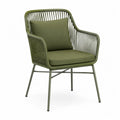 Fauteuil de jardin 1 place en corde tressée polyester avec coussin vert structure acier thermolaqué vert 60 cm x 60 cm x 80 cm