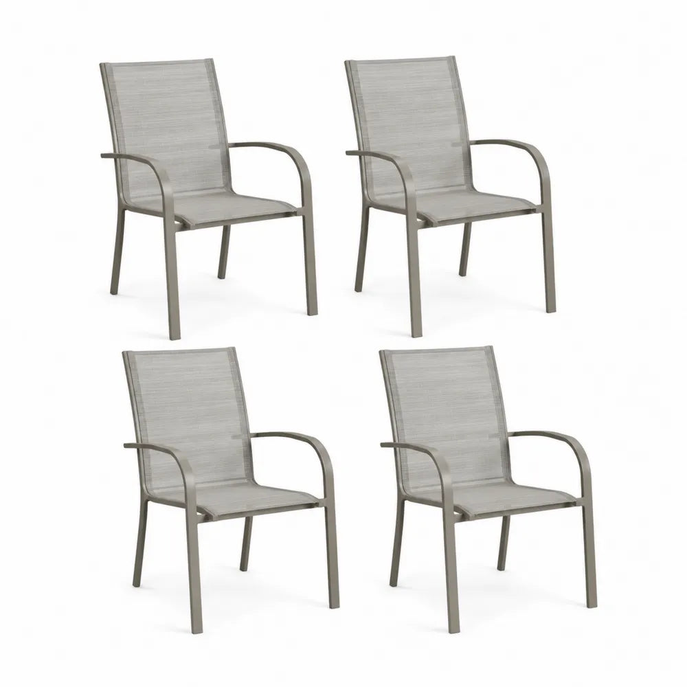 Chaises de jardin empilables lot de 4 structure acier assise dossier textilène gris 55 cm x 60 cm x 85 cm