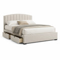 Lit double 160 x 200 cm avec 2 tiroirs de rangement MDF revêtement polyester beige tête de lit capitonnée 216 x 170 x 120 cm